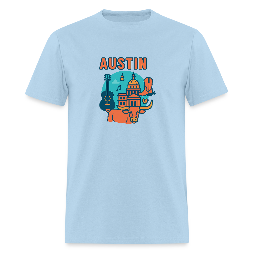 Austin travel t-shirt - powder blue